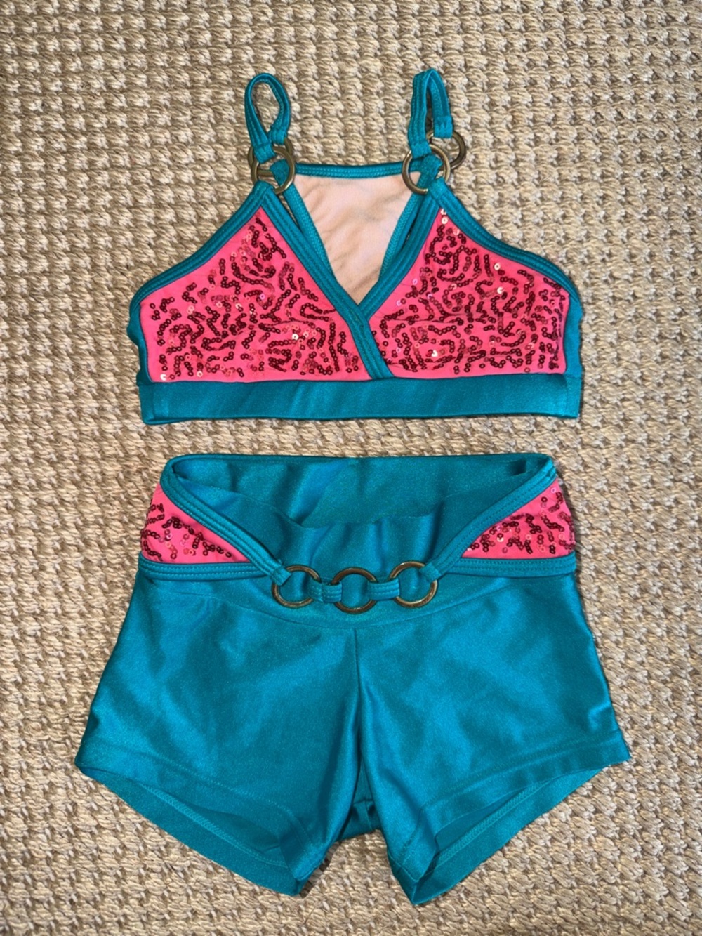 California kisses Kids Teal and Pink Sequin Matching Dance Set size XS